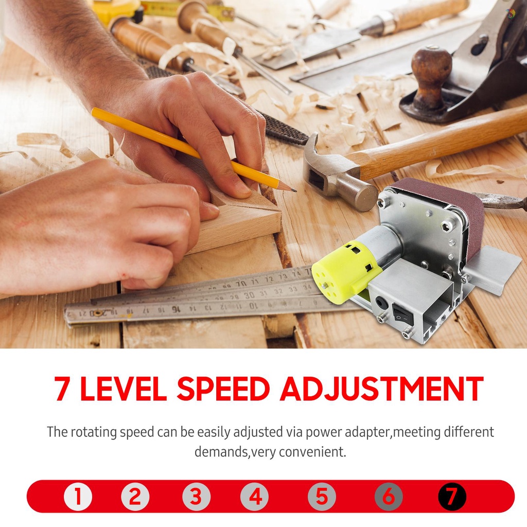 Máy Mài Đánh Bóng Mini Geevorks 7 Tốc Độ Với 10 Dây Đai Bằng Acrylic Kim Loại / Gỗ / Kim Loại