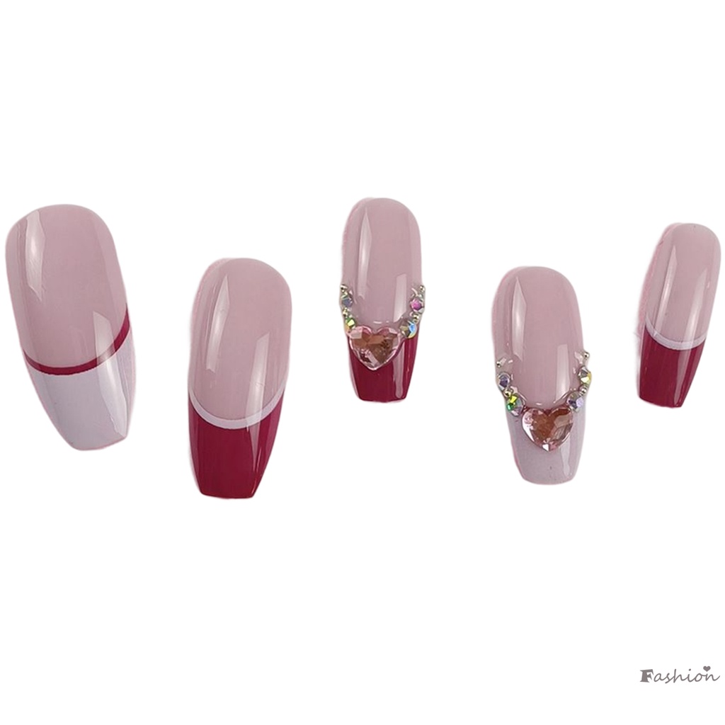 Móng Tay Giả Màu Hồng Đính Đá Lâu Trôi Chống Thấm Nước