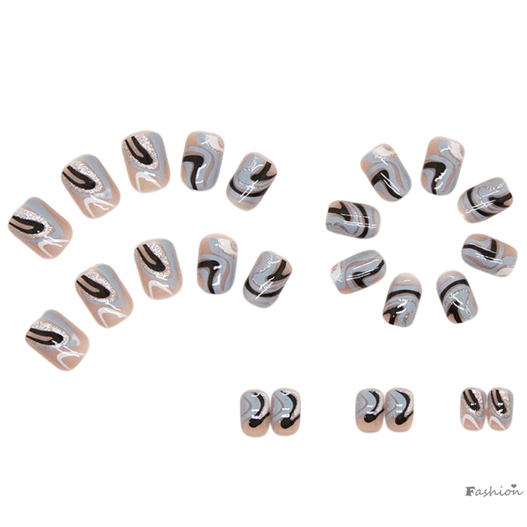 Móng Tay Giả Ngắn Gợn Sóng Nhiều Màu Chống Trầy Xước Trang Trí Nghệ Thuật