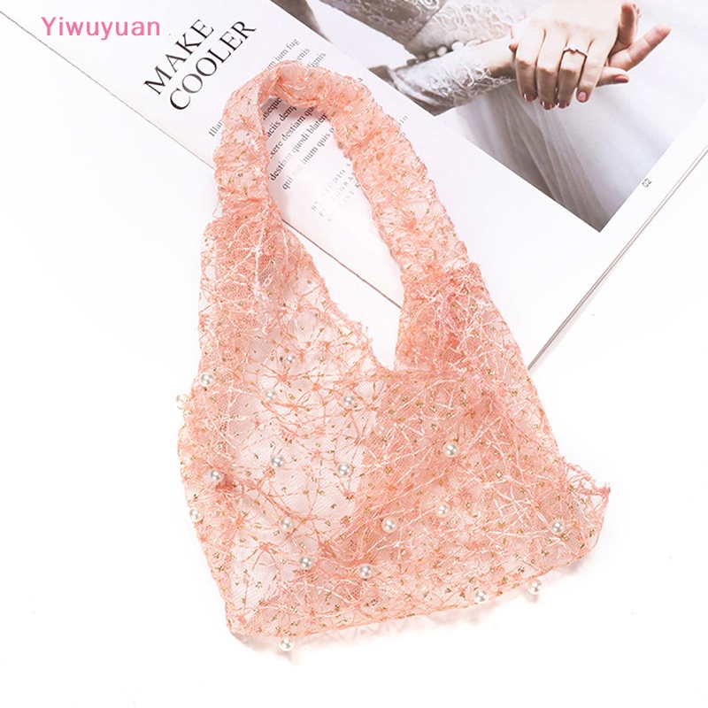 Băng Đô Cài Tóc Bản Rộng Bằng Lưới Thoáng Khí Đính Ngọc Trai Mới