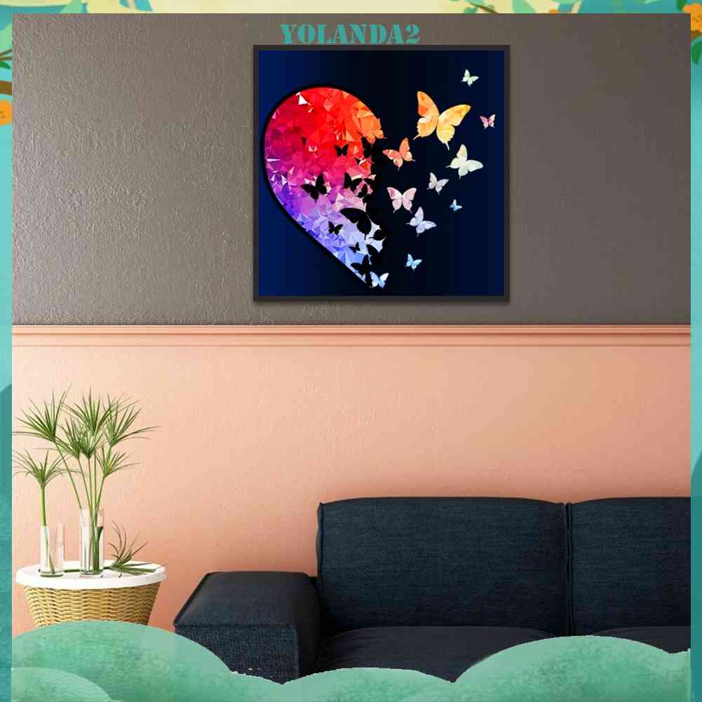 Tranh Đính Đá Kim Cương Toàn Bộ 5D DIY Hình Vẽ Bướm Trái Tim