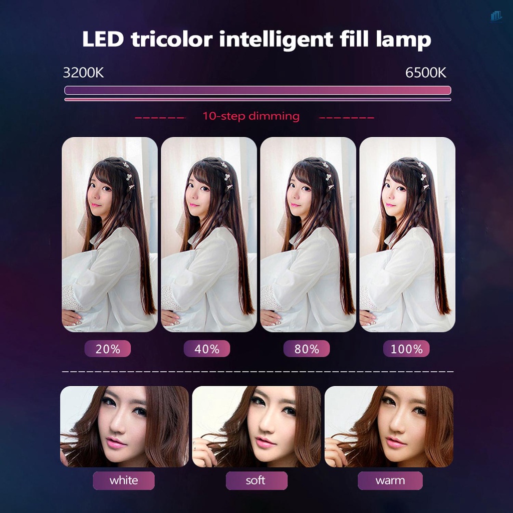 Đèn LED Tròn Thông Minh 10 &quot;Có Kẹp Gắn Điện Thoại Có Thể Điều Chỉnh Độ Sáng Để Quay Video / Phát Trực Tiếp