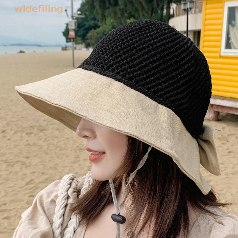 Nón Tai Bèo Rộng Vành Hở Chóp Phối Lưới Thoáng Khí Thời Trang Đi Biển Mùa Hè Cho Nữ