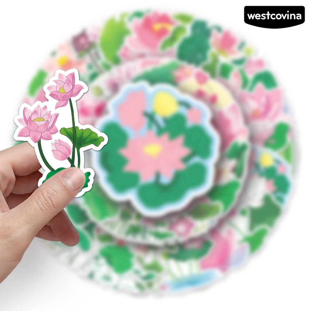 [COD]♪Bộ 50 Miếng Dán Trang Trí Sổ Tay / Điện Thoại / Laptop Hình Hoa Sen Xinh Xắn