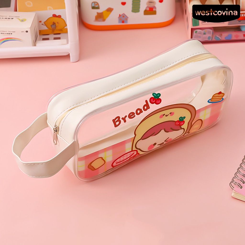 [COD]♪Túi Đựng Bút Trong Suốt Chống Thấm Nước Sức Chứa Lớn Có Dây Khóa Kéo In Họa Tiết Hoạt Hình