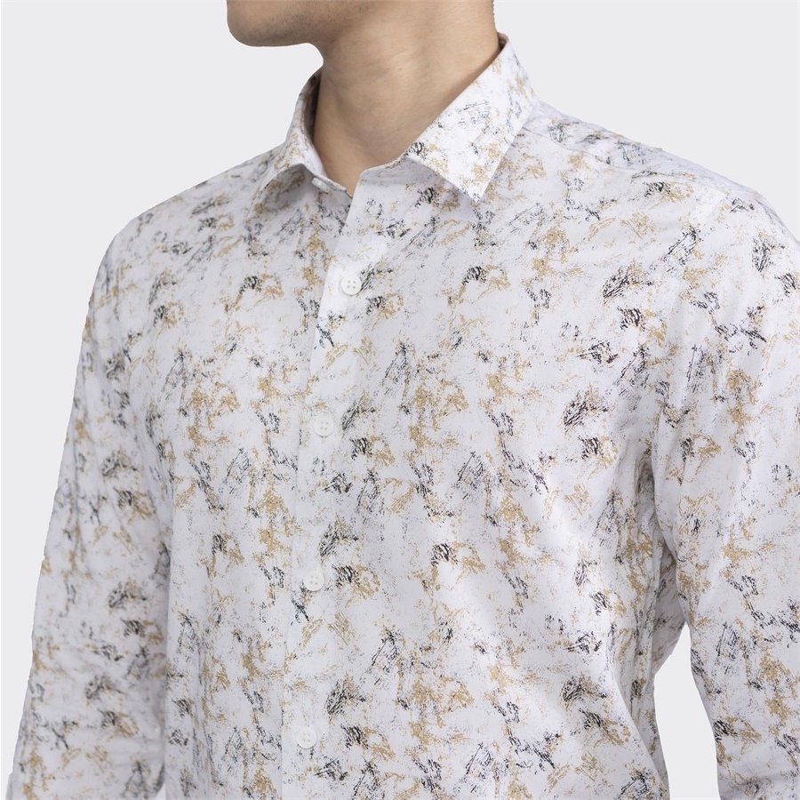 Áo sơ mi nam dài tay ARISTINO phom Slim Fit ôm vừa vặn, họa tiết sược trên nền trắng nổi bật, thanh lịch - ALS13102