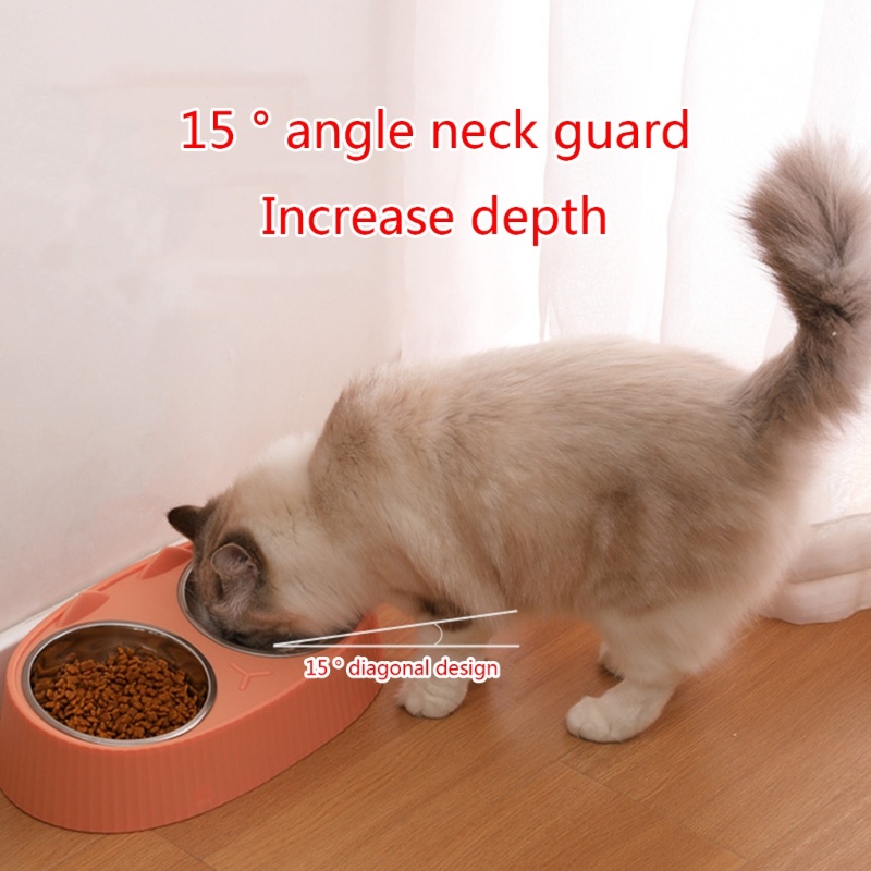 Bộ Bát Ăn Uống Hai Ngăn Bằng Thép Không Gỉ Kèm Giá Đỡ Cho Chó