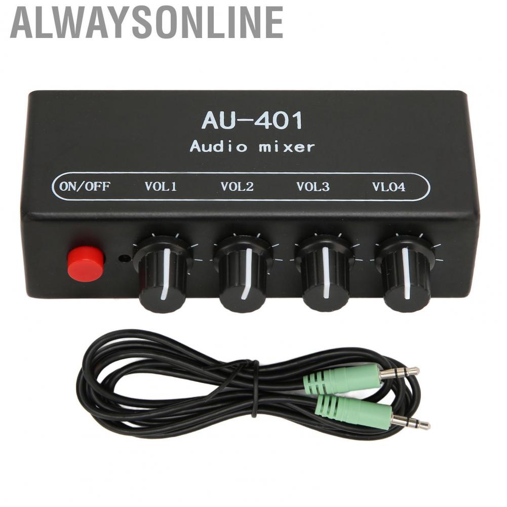 Alwaysonline 4 in 1 Out Mixer  Bass Treble Control Metal Shell 3.5mm Stereo for PC Amplifier