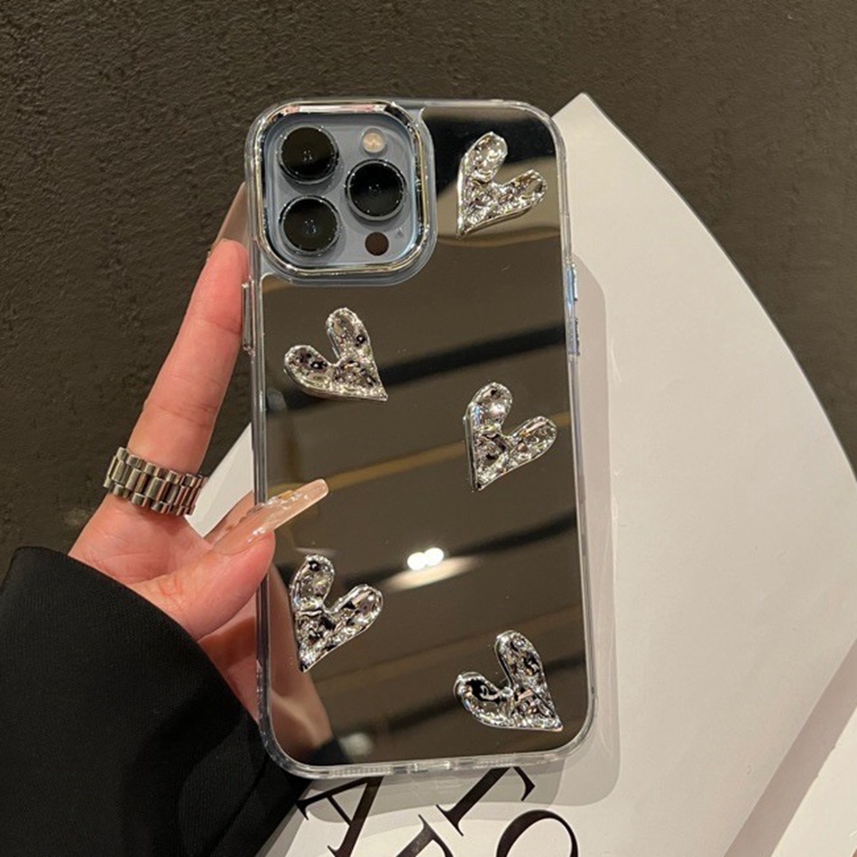 Ốp Điện Thoại Silicon Tráng Gương Hình Trái Tim 3D Cho IPhone 11 12 13 14 Pro MAX 14Pro X XR XS MAX 7 8 Plus SE 2020 14plus