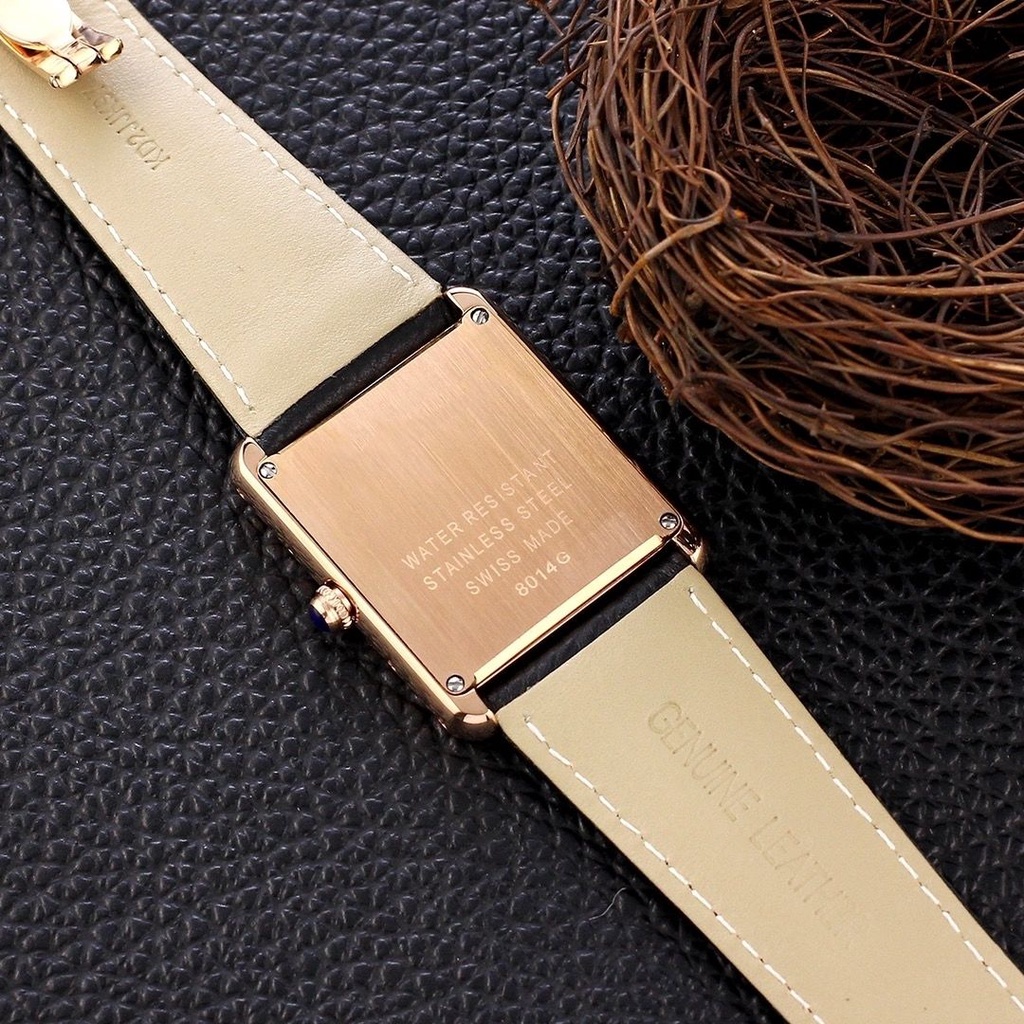 Novicta Đồng Hồ Thạch Anh Bằng Thép Dây Da Siêu Mỏng Mặt Vuông Đơn Giản Cho Cặp Đôi Nam Nữ