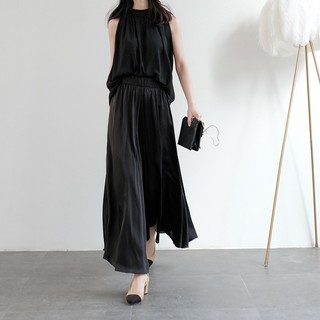 Quần lụa satin mỏng ống rộng lưng cao thời trang mùa hè cho nữ
