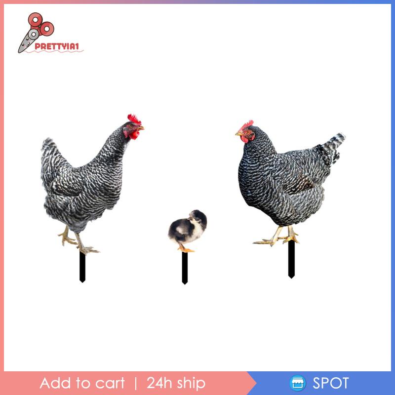 1 [Prettyia] 3 Bức Tượng Gà Con Trang Trí Lối Đi Sân Vườn