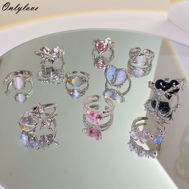 Nhẫn Thời Trang Đính Đá Zircon Hình Trái Tim Màu Vàng / Bạc Cho Nữ Y2K