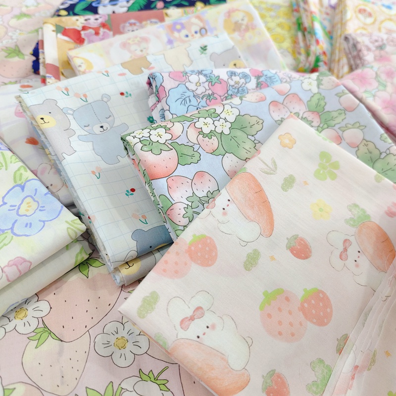 Tấm Vải 100% Cotton Rộng 145cm Họa Tiết Thỏ Vintage