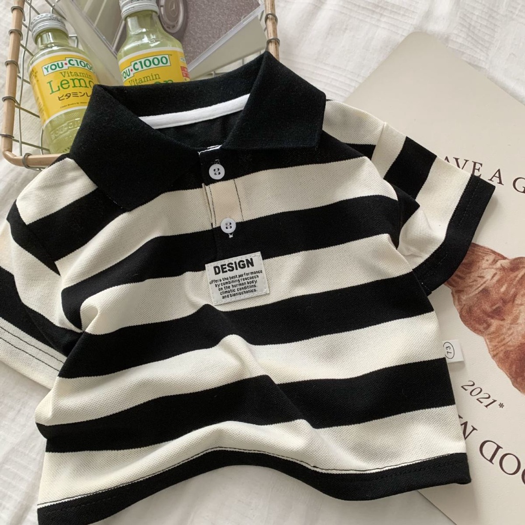 Áo Thun 100% cotton Tay Ngắn Họa Tiết Kẻ Sọc Màu Sắc Dành Cho Trẻ Em