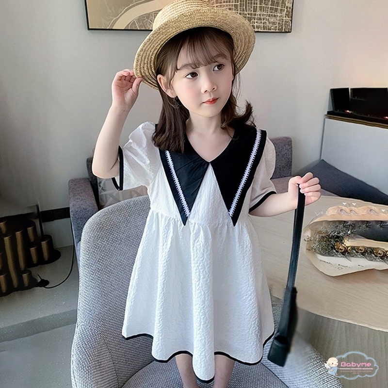 Đầm Công Chúa Màu Trơn Cổ Búp Bê Tay Phồng Dễ Thương Thời Trang Mùa Hè Cho Bé Gái 3-8 Tuổi