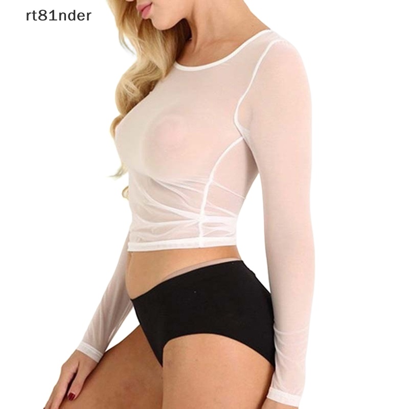 Áo Thun Lưới Tay Dài Cổ Lọ Dáng Ôm Màu Trắng Đen Xuyên Thấu Gợi Cảm Cho Bạn Gái