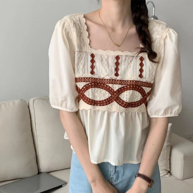 Áo Sơ Mi Chiffon Tay Ngắn Phối Họa Tiết Rỗng Thời Trang Mùa Hè Cho Nữ