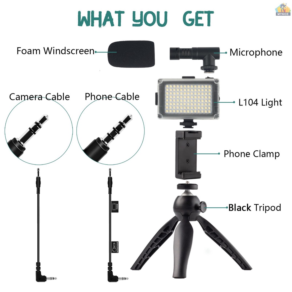 Bộ Phụ Kiện Điện Thoại Di Động + Giá Đỡ Đèn LED 5500K / 3200K + Mic Cardioid + Giá Đỡ Điện Thoại Để Bàn Mini Có Thể Điều Chỉnh