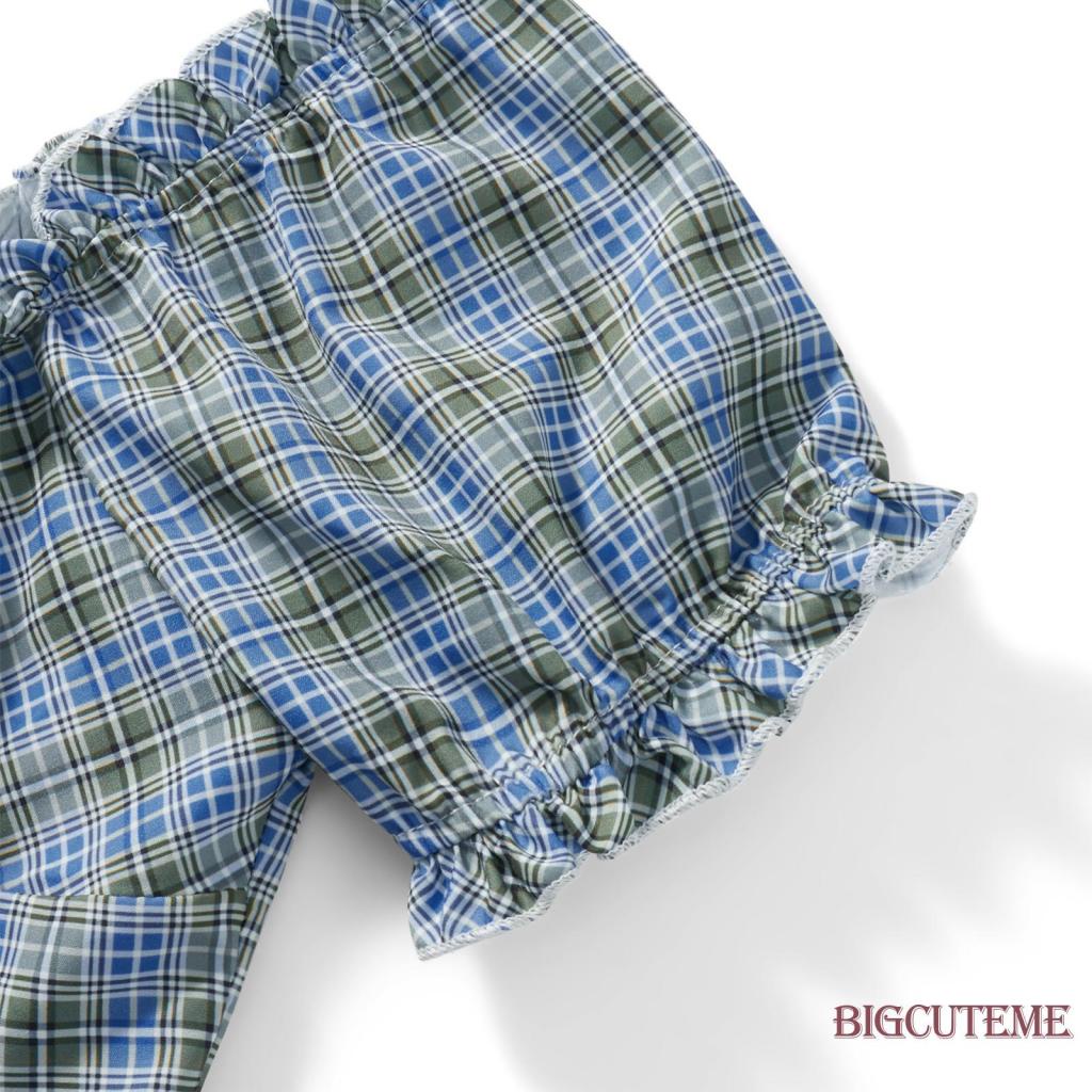 Áo Croptop Tay Ngắn Họa Tiết Sọc Caro Xinh Xắn Cho Nữ