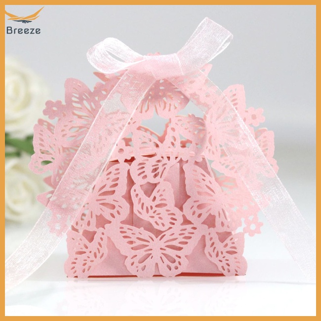 Set 50 Hộp Đựng Kẹo Cưới Hình Bươm Bướm Rỗng Có Dây Ruy Băng Trang Trí Tiệc Cưới / Sinh Nhật