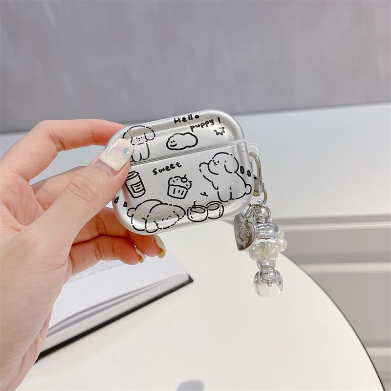Vỏ Bảo Vệ Hộp Sạc Tai Nghe Bluetooth Không Dây Airpods1 / 2 3 Pro Pro2 Air Pods Pro 3 Mạ Bạc Hình Chó Mèo Dễ Thương