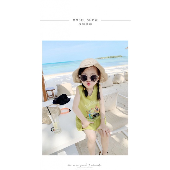 Đầm Cotton Trơn Không Tay In Hoạt Hình Phong Cách Phương Tây Thời Trang Mùa Hè Cho Bé Gái