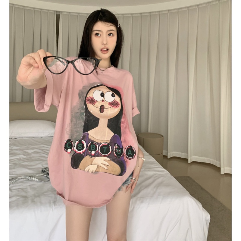 Áo Thun Tay Ngắn Dáng Rộng Hoạ Tiết Hoạt Hình Nhiều Màu Sắc