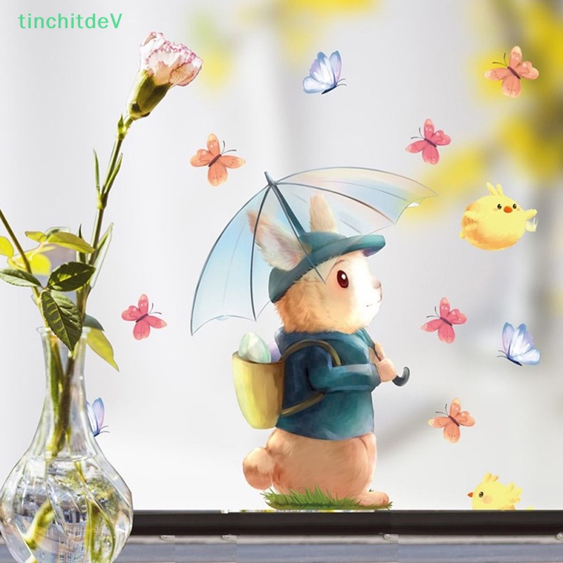 1 Sticker Dán Cửa Kính Hình Thỏ Và Trứng Phục Sinh Nhiều Màu Kích Thước 20X30Cm