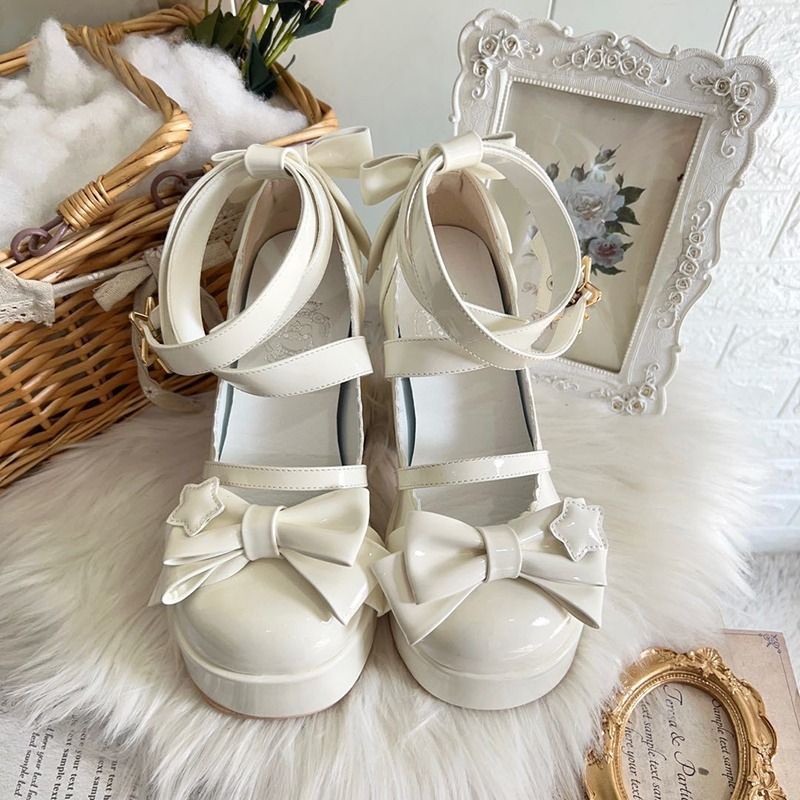 Giày Búp Bê Da Mũi Tròn Tăng Chiều Cao Phong Cách Lolita