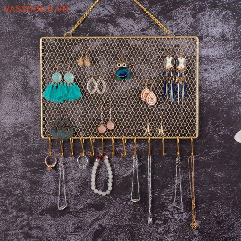 Móc Treo Bông Tai Gắn Tường Trang Trí Họa Tiết Kim Cương Sắp Xếp Gọn Gàng