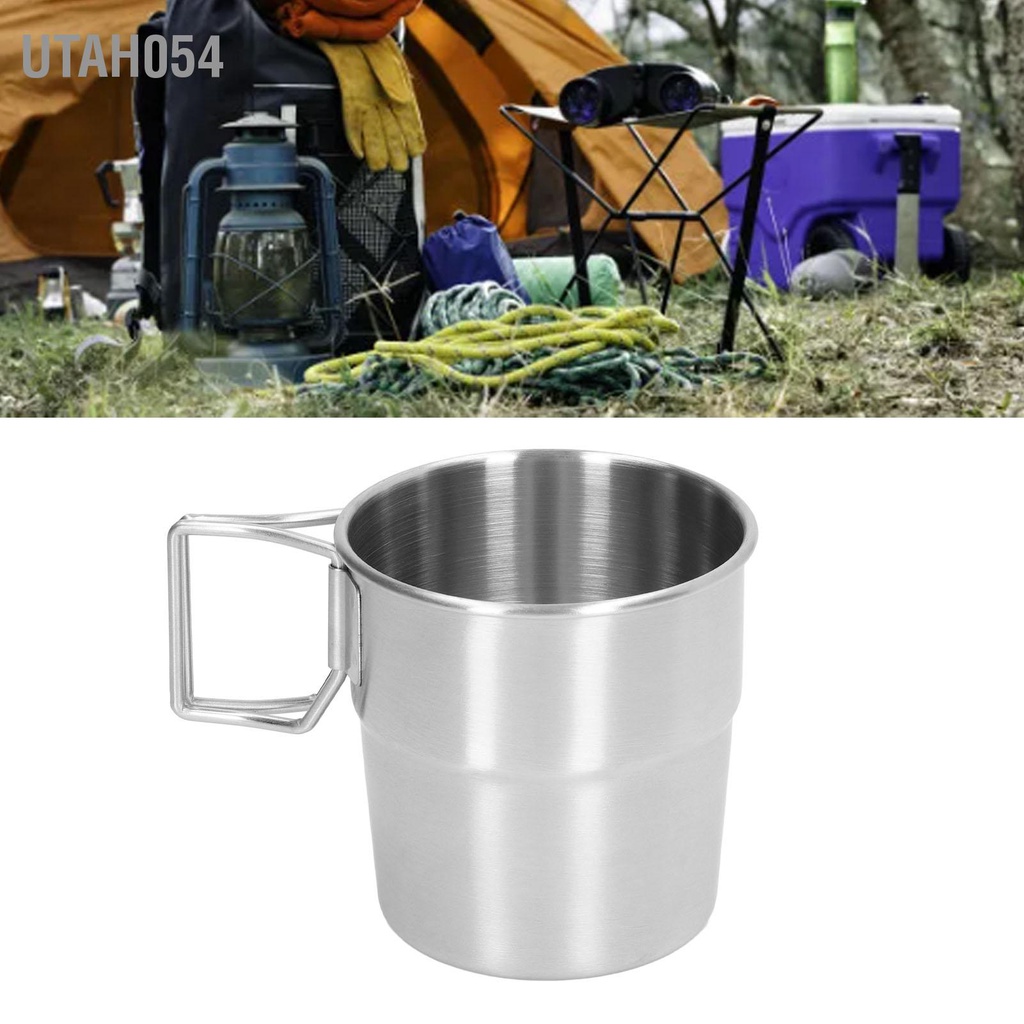 Utah054 Cốc Cắm Trại Ngoài Trời Cà Phê Bằng Kim Loại Thép Không Gỉ Di Động 320Ml Có Tay Cầm Thể Gập Lại Để Đi Bộ Đường Dài