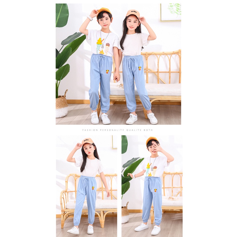 Quần Jean Dài Cotton Mềm Mại Co Giãn Thoáng Khí Chống Muỗi In Họa Tiết Hoạt Hình Dành Cho Trẻ Em 100-160cm
