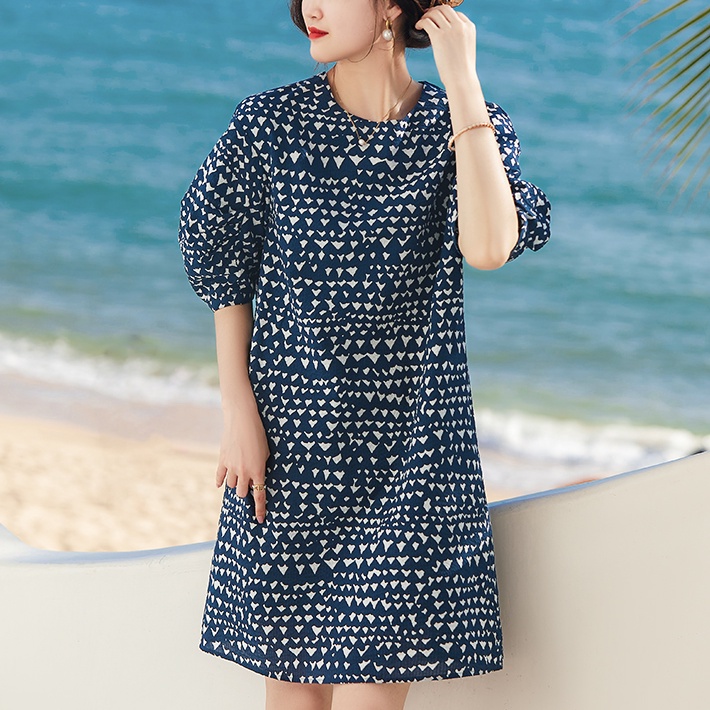 Đầm Cotton Nhăn In Họa Tiết Muối Thủ Công Mùa Xuân Hè Xiaoquexing Nhật Bản FF