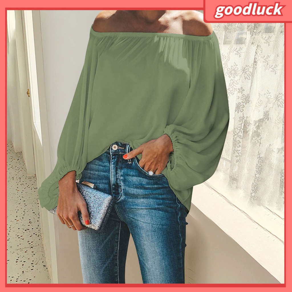 Áo Sơ Mi Tay Dài Phồng Trễ Vai Màu Trơn Thời Trang Xuân Thu Dành Cho Nữ
