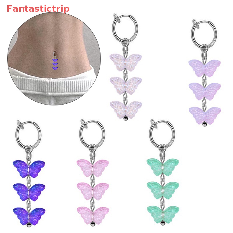 [Fantastictrip] Khuyên Rốn Dạng Kẹp Tua Rua Hình Bướm Thời Trang Mới Cho Nữ