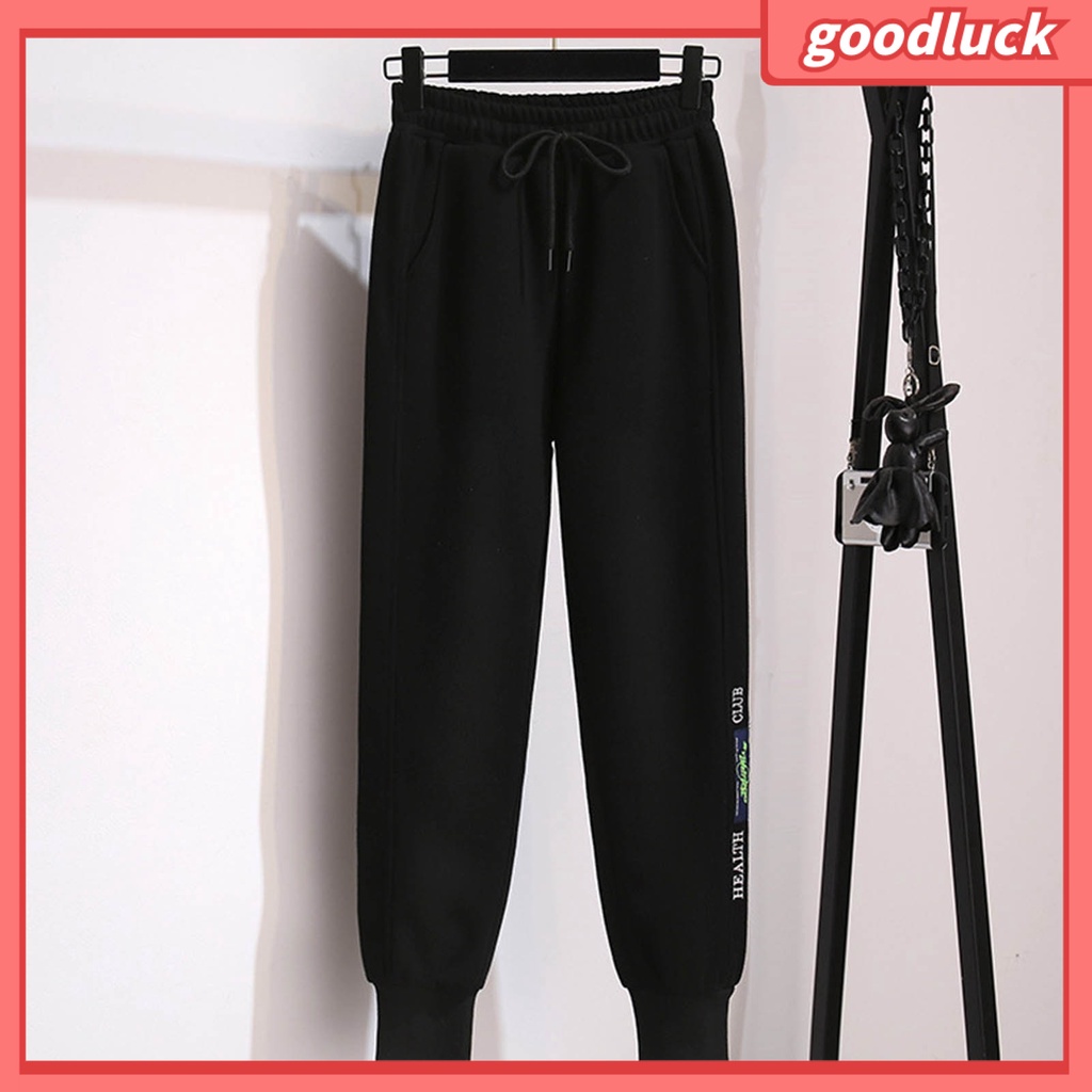 Quần Dài Lưng Thun Ống Rộng Có Túi Dây Rút In Chữ Thời Trang Xuân Thu Cho Nữ