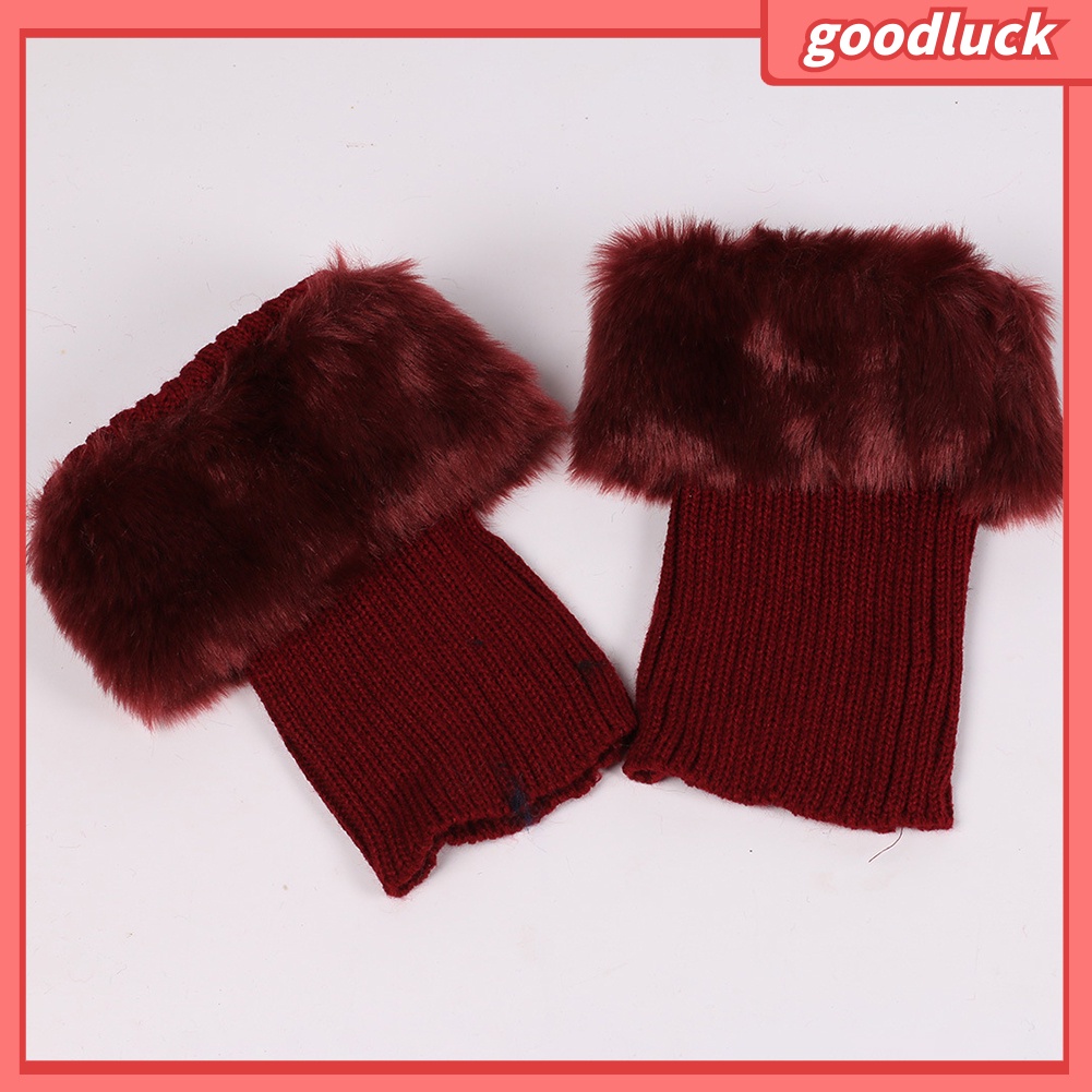 [ULK] Vớ Ống Chân Ngắn Đan Móc Phối Lông Giả Màu Trơn Giữ Ấm Mùa Đông Cho Nữ