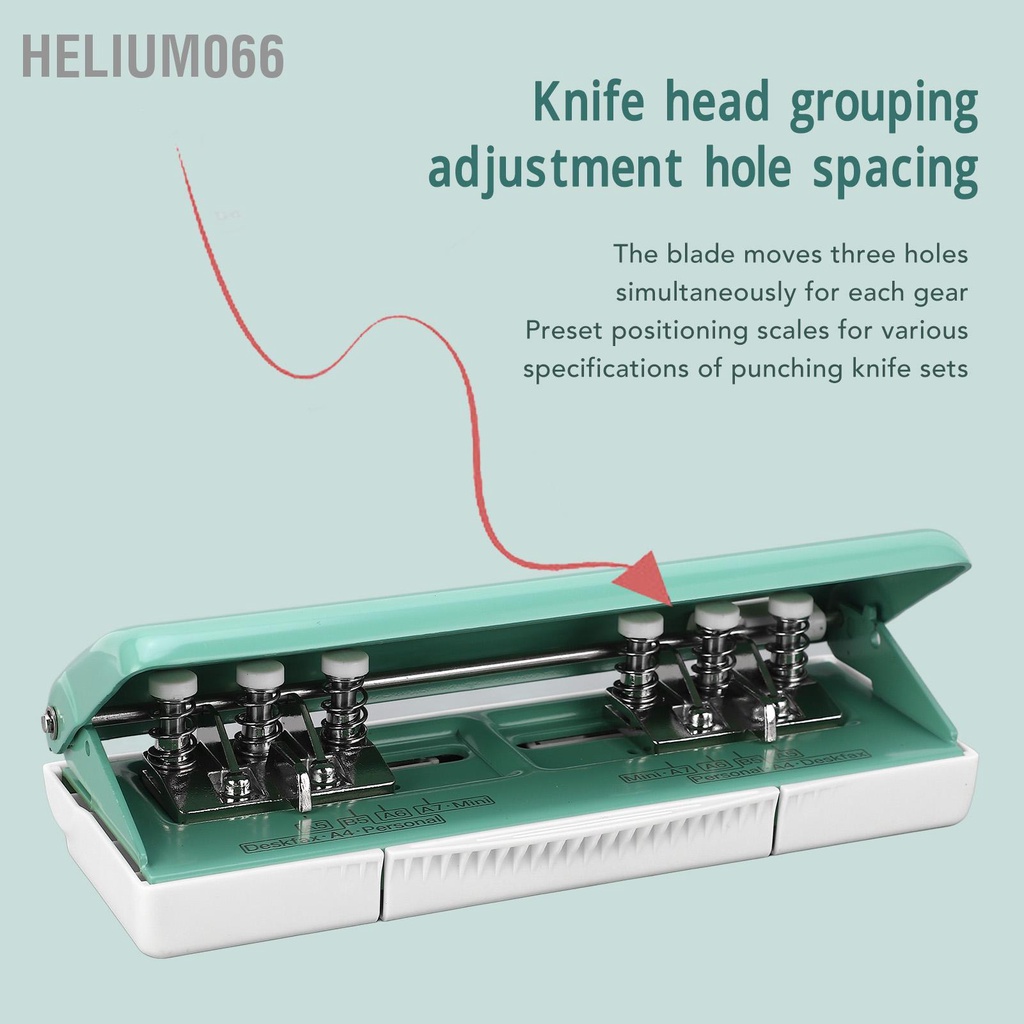 Helium066 Dụng cụ bấm lỗ giấy 6 có thể điều chỉnh khoảng cách cho A4 A5 B5 A6 A7 Green