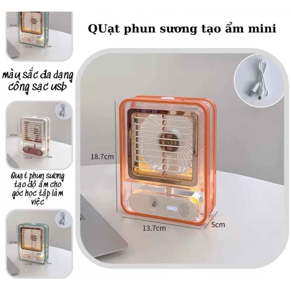 QUẠT PHUN SƯƠNG HƠI NƯỚC MINI ĐỂ BÀN 169kcáiQuạt phun sương hơi nước mini để bàn 3 chế độcổng sạc usb