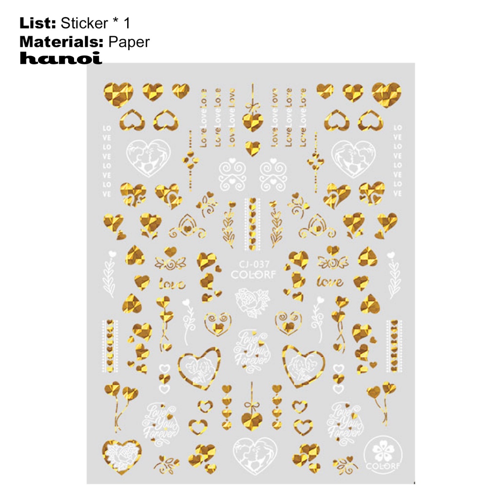 Miếng Dán Trang Trí Móng Tay Không Phai Tạo Hiệu Ứng 3D Lãng Mạn