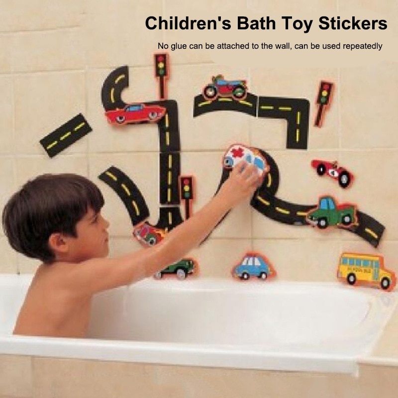 Set 23 Miếng Dán Đồ Chơi Nhà Tắm Hình Đường Giao Thông Hoạt Hình Dễ Thương Cho Bé