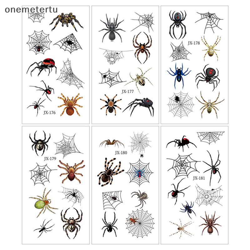 Set 12 Hình Xăm Dán Họa Tiết Mạng Nhện Đen Phong Cách Halloween