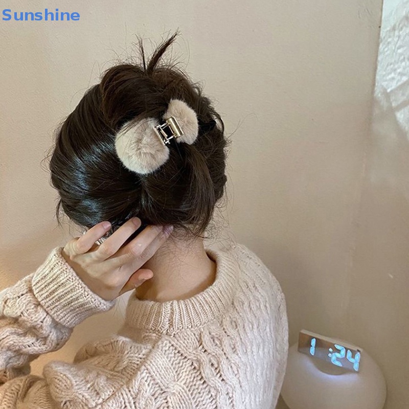 Kẹp Tóc Càng Cua Đính Bóng Lông Thỏ Bằng Kim Loại Thời Trang Cho Nữ