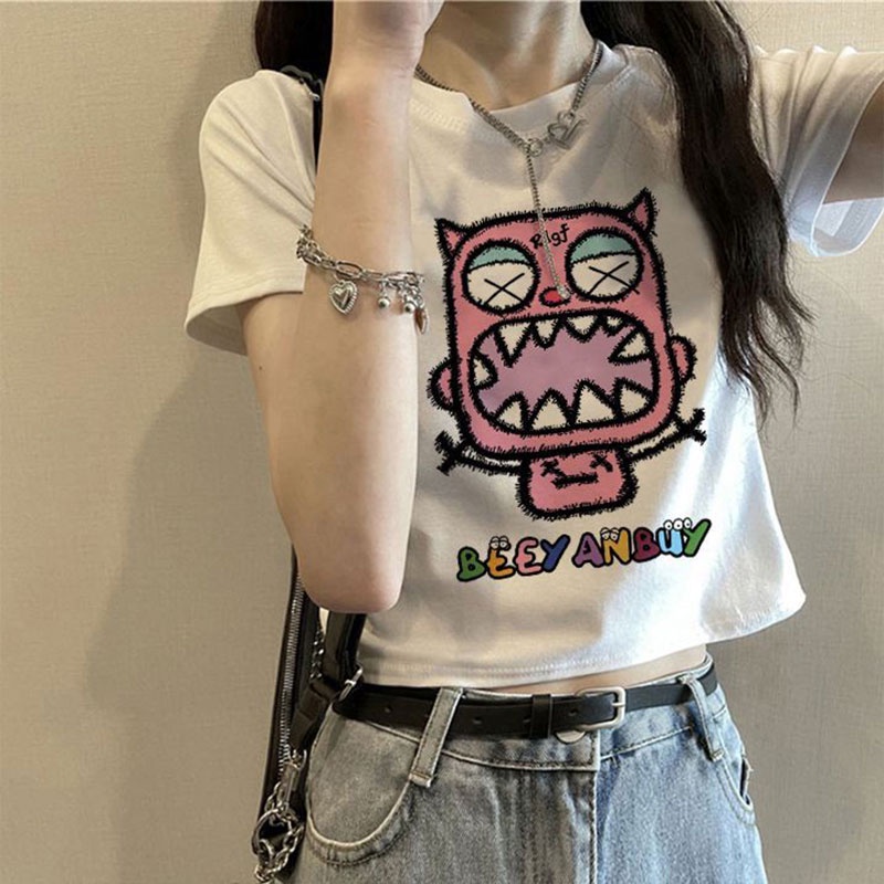 Áo Thun Tay Ngắn KAYNA 2023 In Hình Quái Vật Phong Cách Hàn Quốc