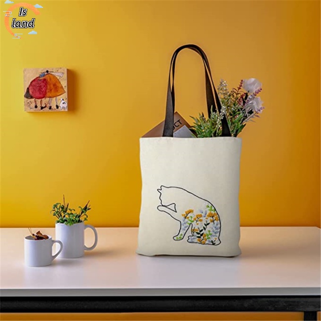 Túi Đeo Chéo Vải Cotton Canvas Thêu Họa Tiết Tan Trong Nước Kích Thước 34x40cm Thời Trang Cho Người Mới Bắt Đầu