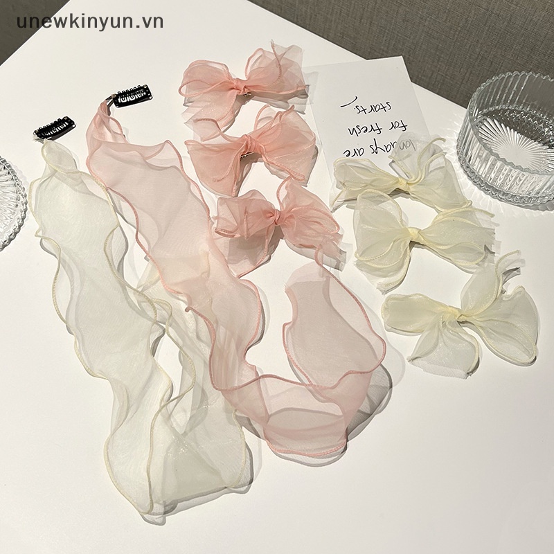 Kẹp Tóc Nơ Lưới Màu Trơn Ngọt Ngào Cho Nữ