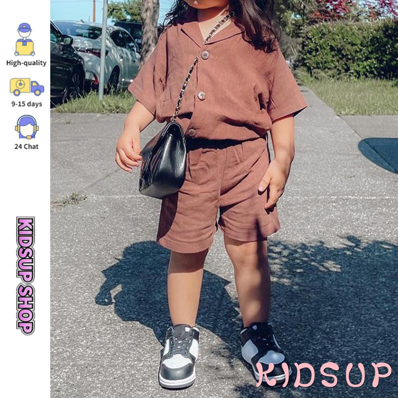 Set Áo Sơ Mi Tay Ngắn Cổ Bẻ Phối Quần Short Lưng Thun Thời Trang Mùa Hè Cho Bé Gái 1 Tuổi