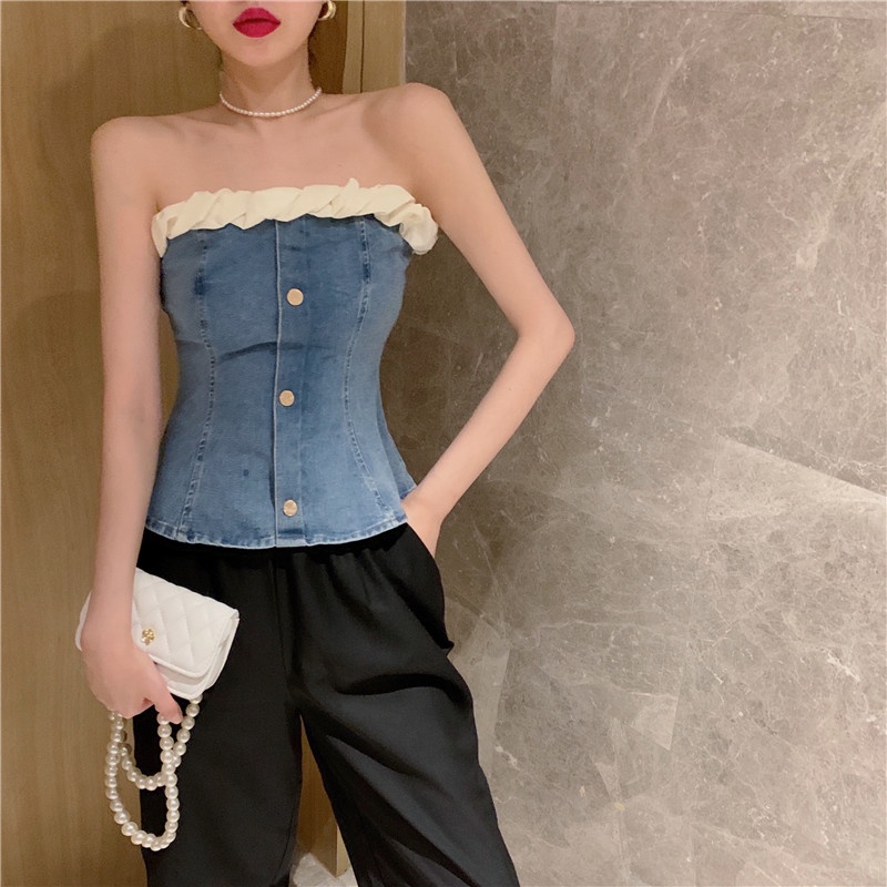 SUXI Áo Croptop Trễ Vai Dáng Ôm Thời Trang Mùa Hè Phong Cách Vintage Dành Cho Nữ