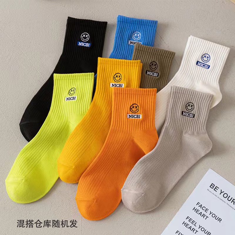 Vớ cotton Cổ Vừa In Họa Tiết Mặt Cười Thời Trang Xuân Hè Cho Nam Và Nữ